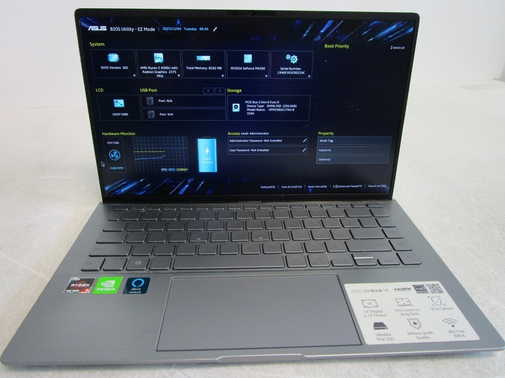 ASUS ZenBook 14 AMD Ryzen 5 4500U 2.30GHz 8GB RAM No HD No Power Adapter