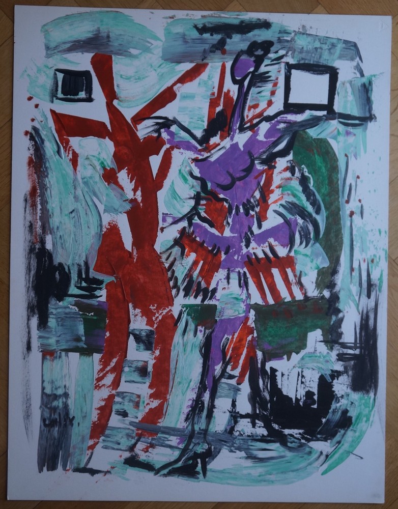 Vintage Gouache Painting Signed Robert Calix 1919-2008