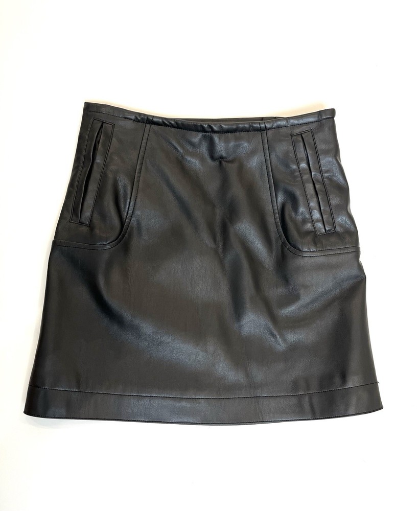HM Black Faux Leather Mini Skirt Size 2 Stylish Staple  