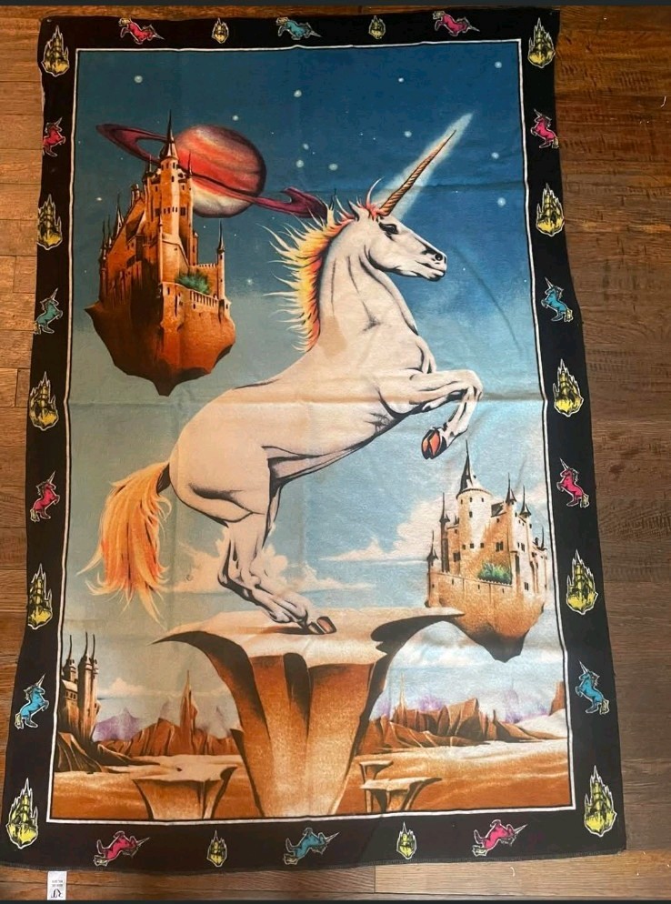 Unicorn Fantasy Tapestry Psychedelic Space Castle Vintage Decor