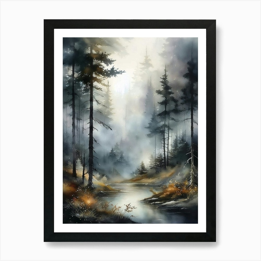 Misty Trees Wall Art Print, Misty F Framed Wall Art Poster Canvas Print Picture