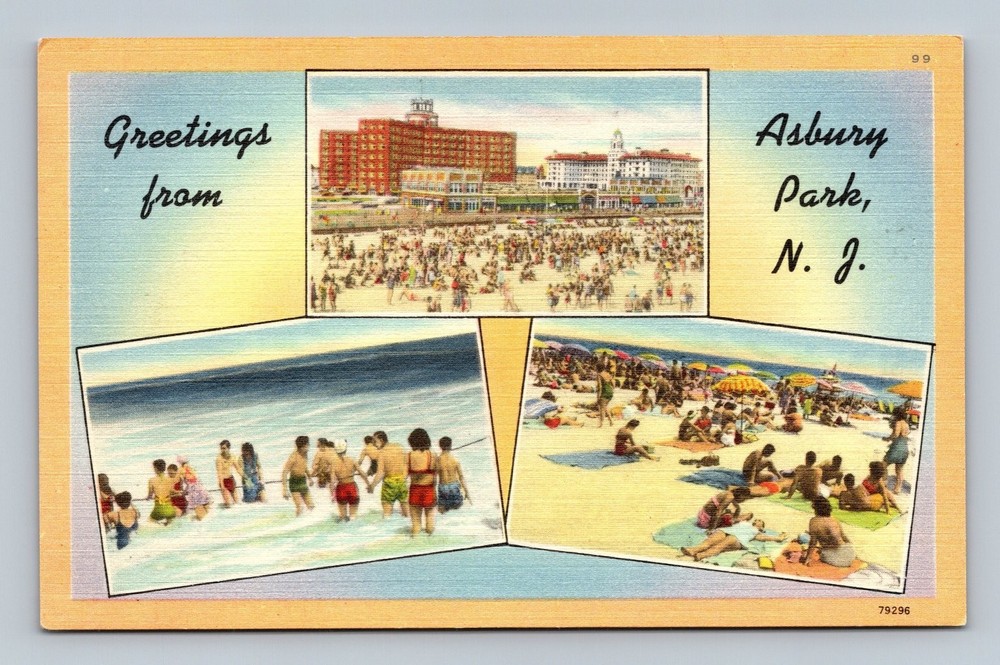 Vintage Greetings from Asbury Park NJ Linen Postcard Tichnor Bros