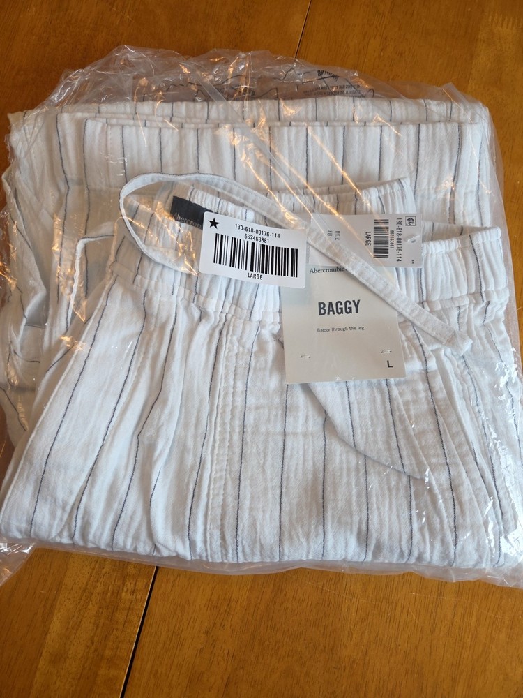 NEW Abercrombie & Fitch Baggy Breezy Pull-On Pant White Large NWT $80