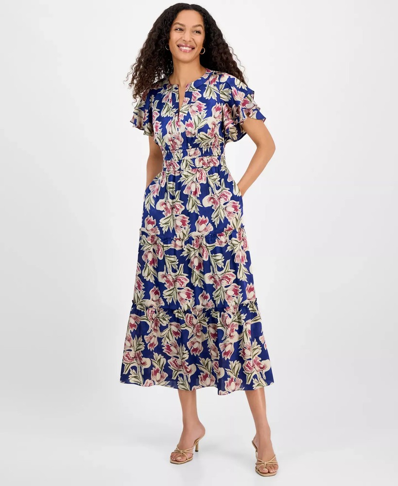 julia jordan Women's Dress Sz 4 Printed Tiered-Short-Sleeve