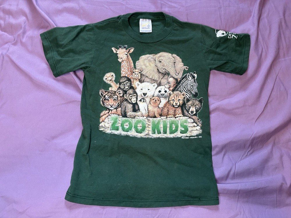 Vintage Detroit Zoo Shirt Kids Youth Boys Small 6-8 Green Short Sleeve Jerzees