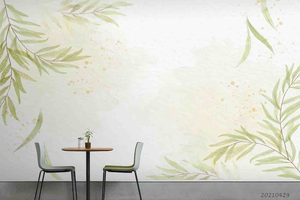 3D Green Plants Leaf Watercolor Wall Murals Wallpaper Murals Wall Sticker 5