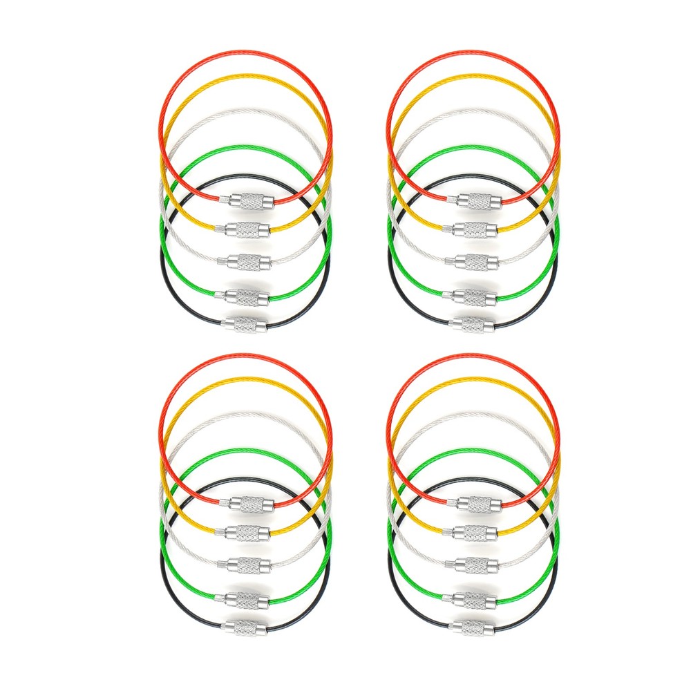 20Pcs Screw Locking Stainless Steel Wire Keychain Cable Rope Key Holder