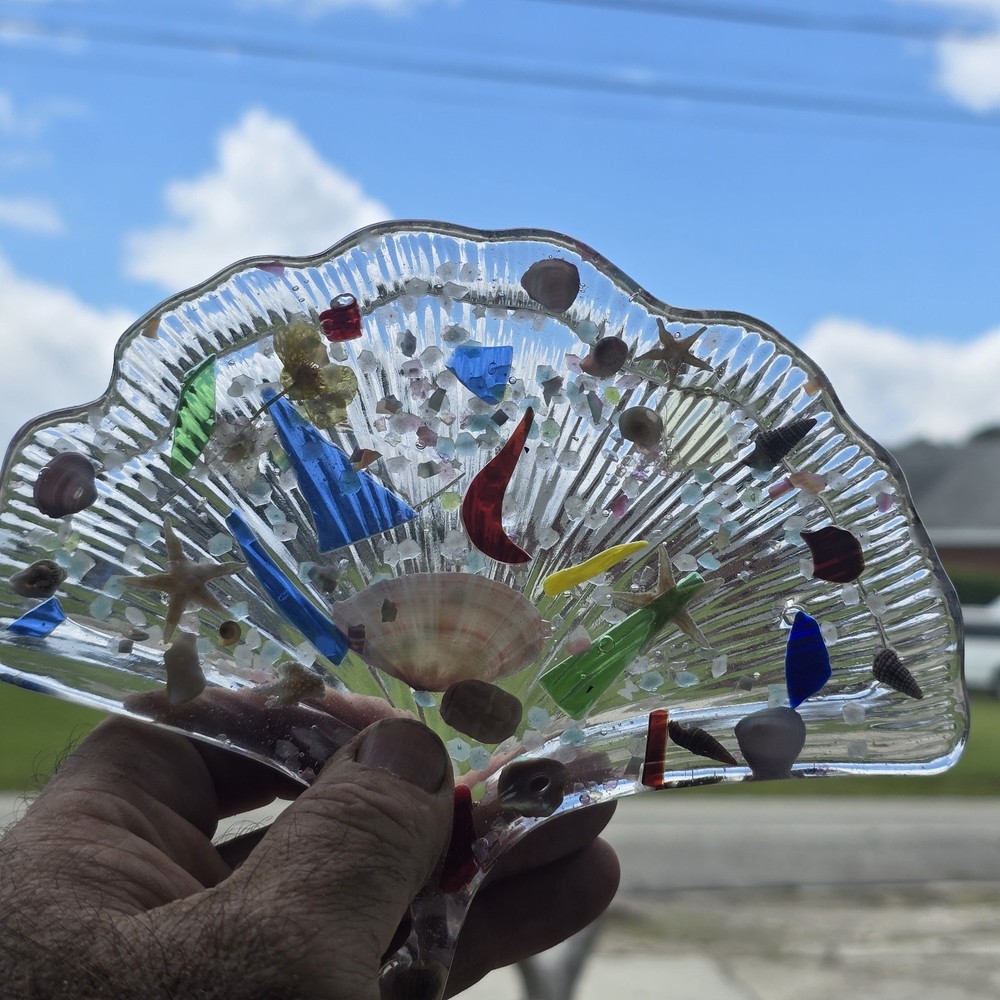 Handmade Beach Glass and Shell Decorative Tray  