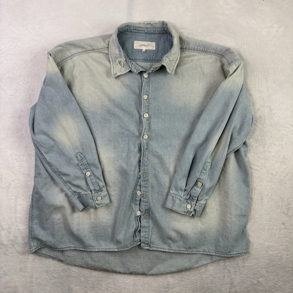The Great Denim Long Sleeve Button Up Collared Shirt Women's Size 2 USA Made