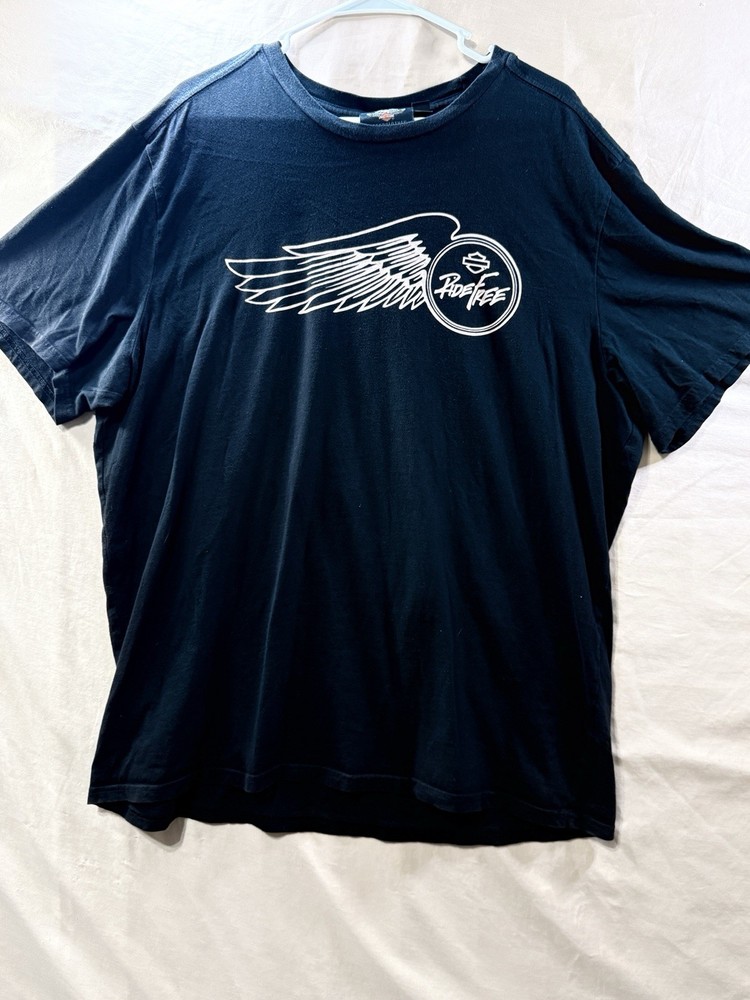 Harley Davidson Ride Free T Shirt 2XL Black Winged Logo Biker Motorcycle Tee