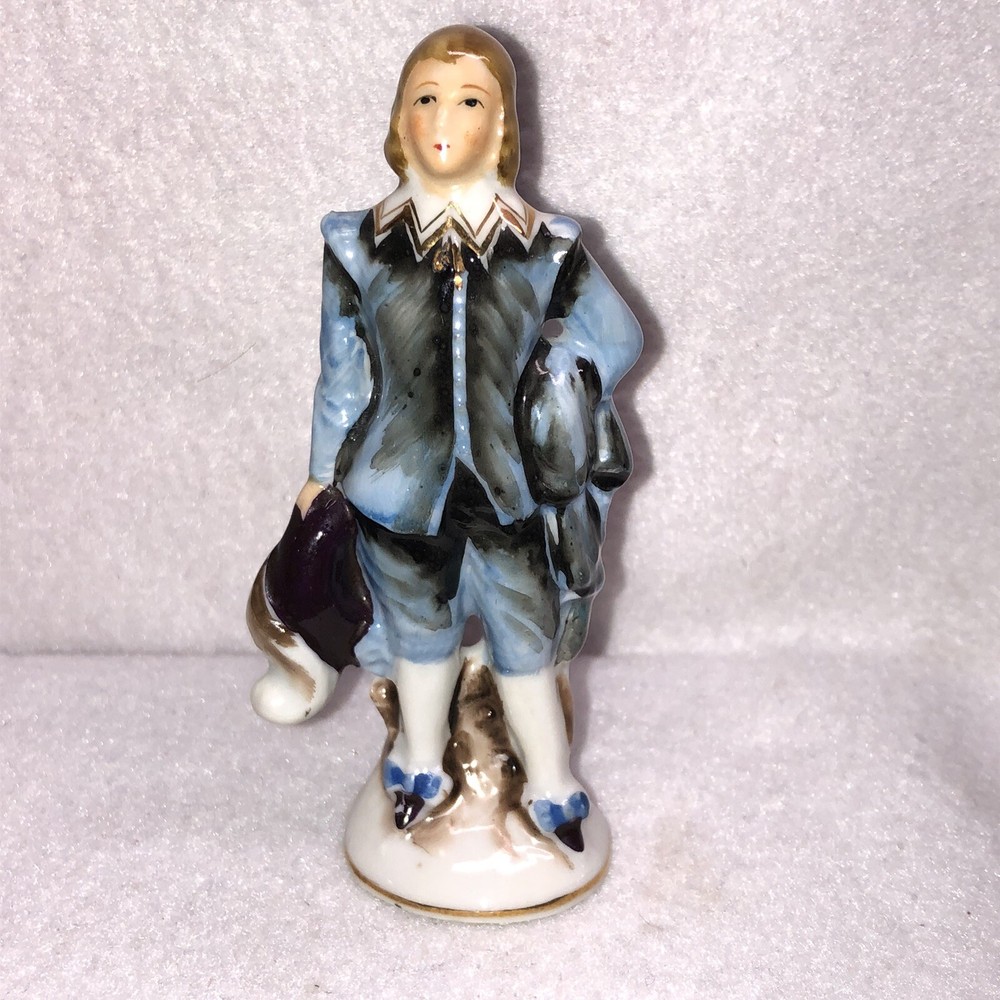 Blue Boy Figurine Glazed Porcelain 3.5
