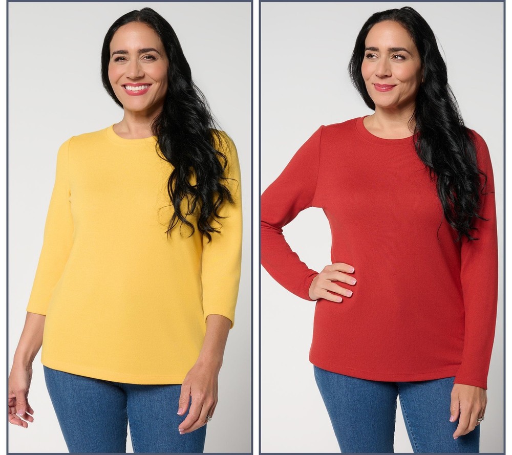 Denim & Co. Women's Top Sz L Essentials Heavenly Jersey Solara Geo A703347