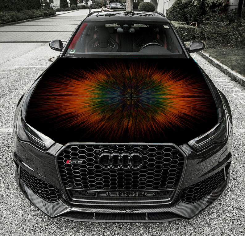 Hood Vinyl Wrap Graphics Decals Orange Abstract Custom Sticker New In Box H82-image