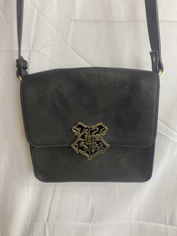 Harry Potter Black Faux Leather Hogwarts Crest Crossbody Purse