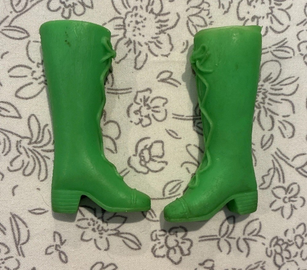 Vintage 1970's Squishy Mattel Barbie MOD GREEN CALF HIGH LACE UP BOOTS