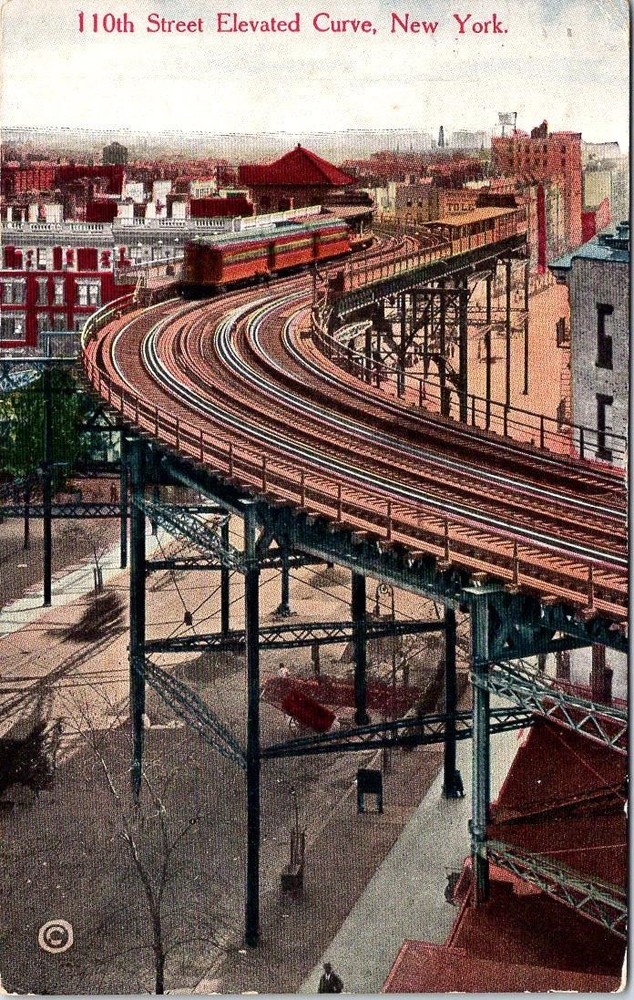 1915, Street Elevated Curve, NEW YORK CITY, New York Postcard