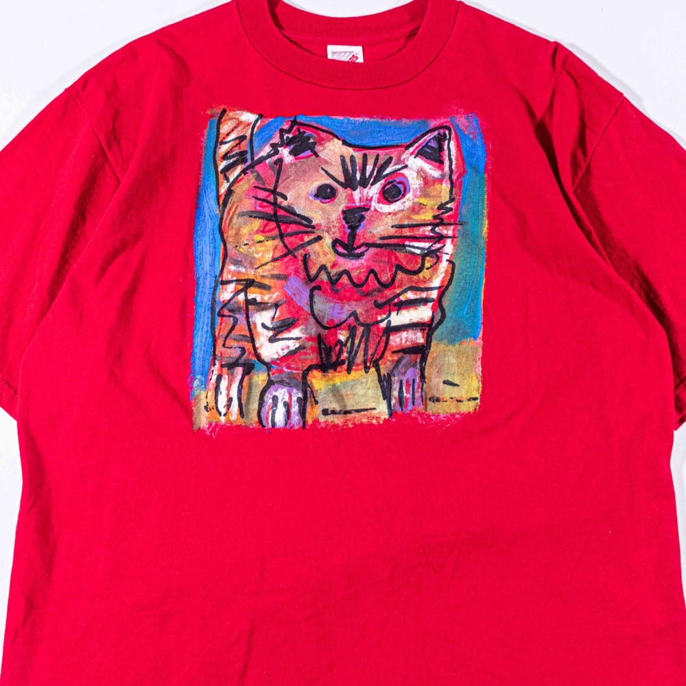 Vintage Cat Abstract Art T Shirt Large 90s Jerzees Made in USA Graphic Artcore-image
