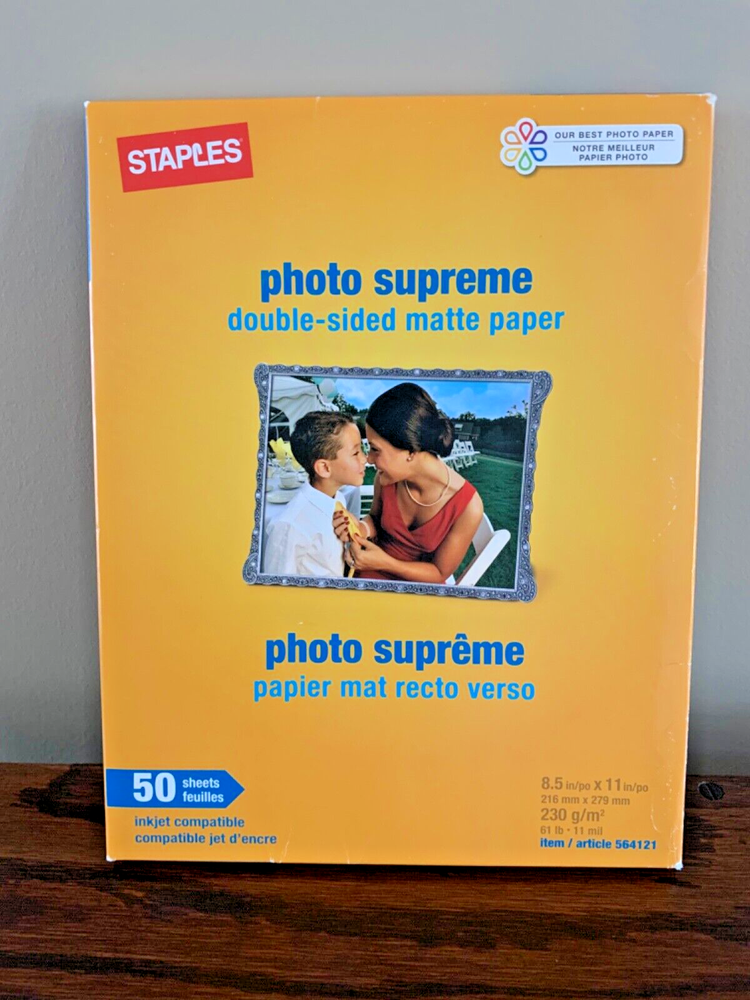 NIB STAPLES Supreme Photo Paper Double- Sided Matte 50 Pack-8-1/2 X 11 + bonus