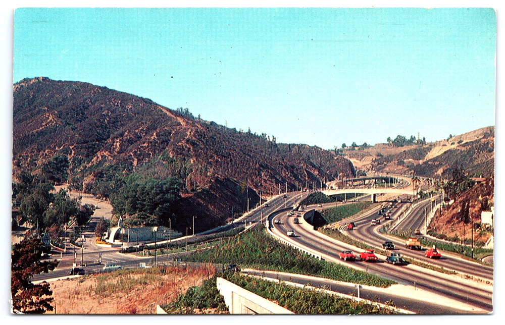 Hollywood California CA Freeway Street View Cars Vintage Photo Postcard