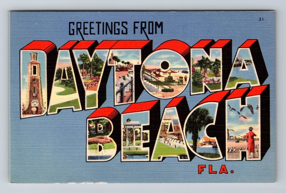 Daytona Beach FL-Florida, LARGE LETTER Greetings, Vintage Postcard Souvenir PC