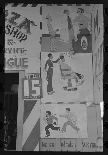 Photo:San Antonio Texas 1939 Mexican Barbershop Decorations Signage