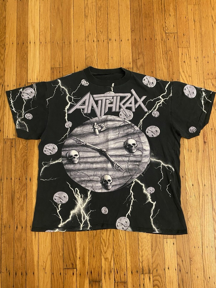 VTG 1990 Anthrax Persistence of Time All Over Print AOP Men's L T-Shirt