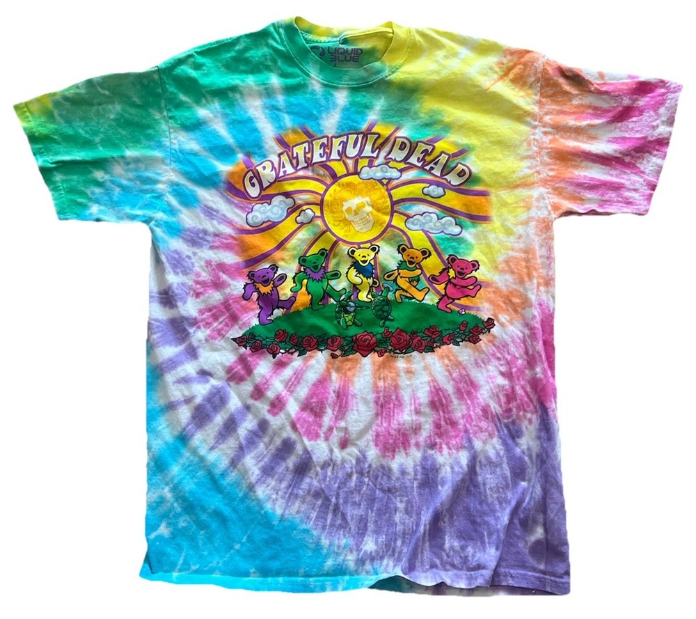 Grateful Dead Liquid Blue Tie Dye Retro Band Tee Mens Large Hippie Vintage Style