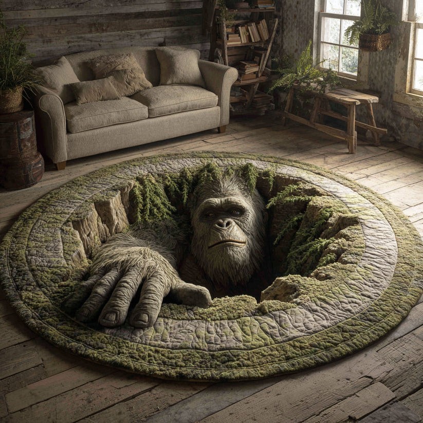 Gorilla Bigfoot 3D Quilted Round Rug Jungle Monster Floor Mat Unique Home Gift