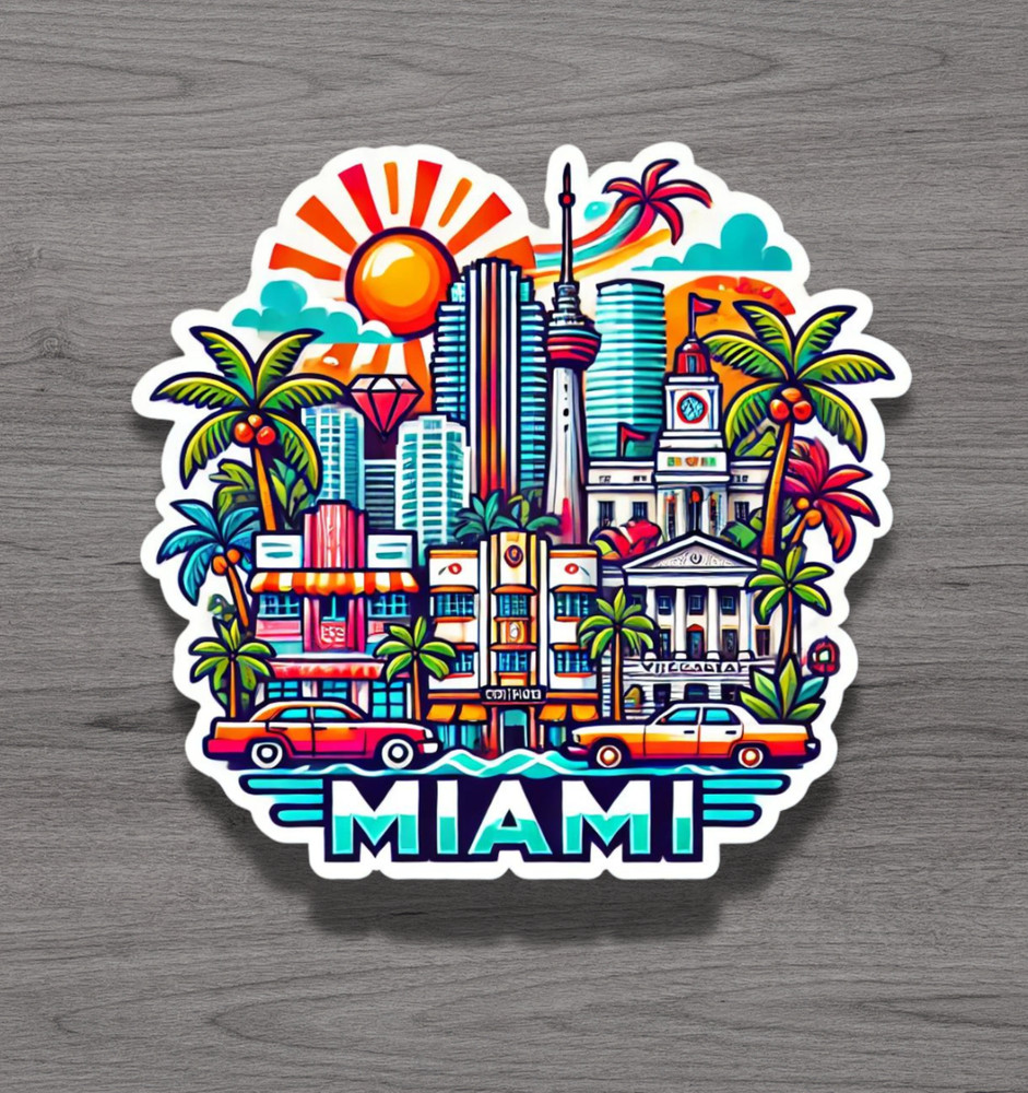 Miami Florida Fridge Magnet or Laptop Sticker