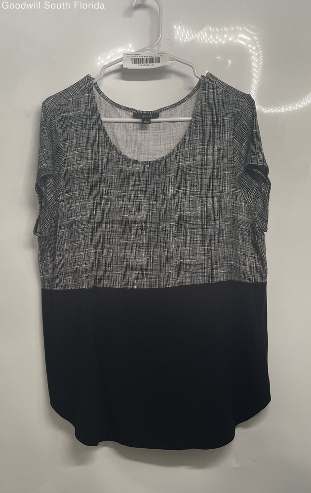 Alfani Womens Black White Printed Short Sleeve Pullover Blouse Top Size XL