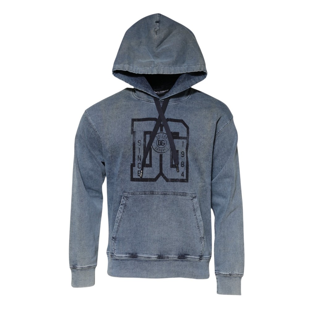DOLCE & GABBANA Sweater Blue Cotton DG Men Hooded Sweatshirt IT48/US38/M 1050usd