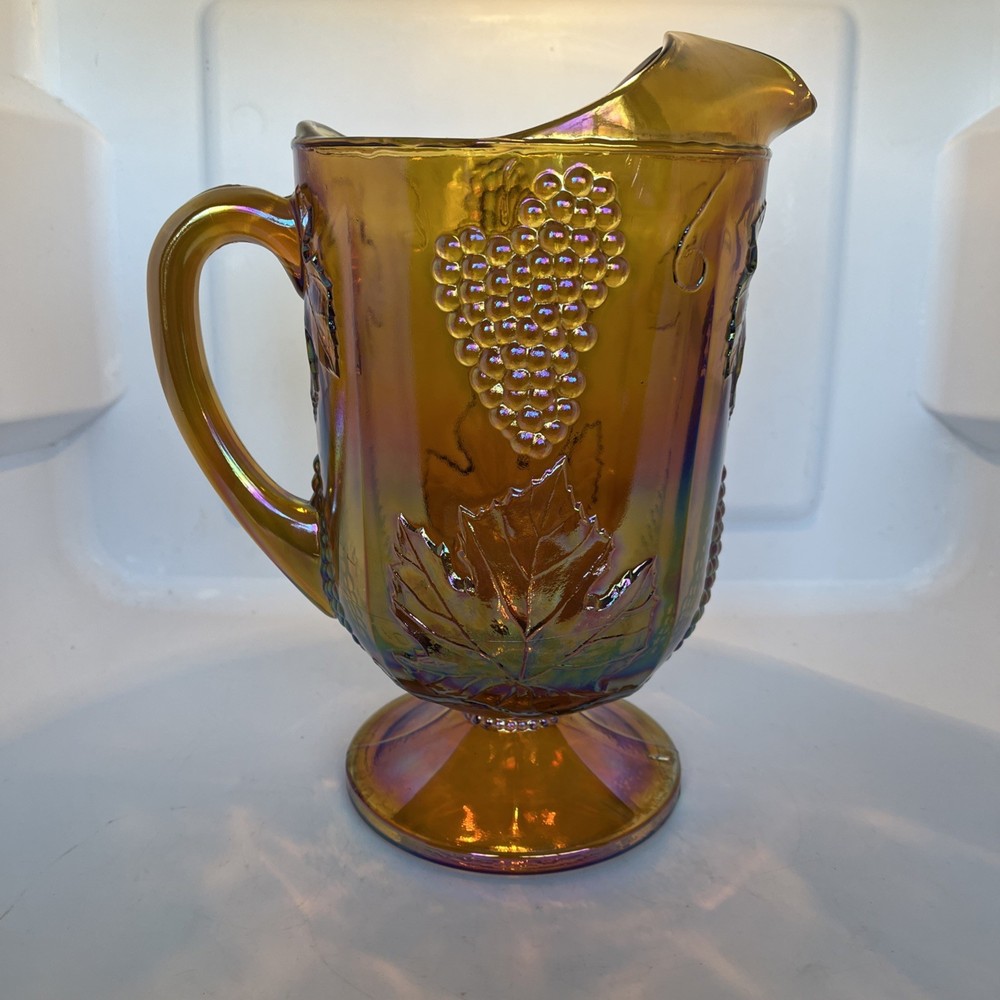 Vintage Indiana Glass Marigold Carnival Harvest Grape Pitcher