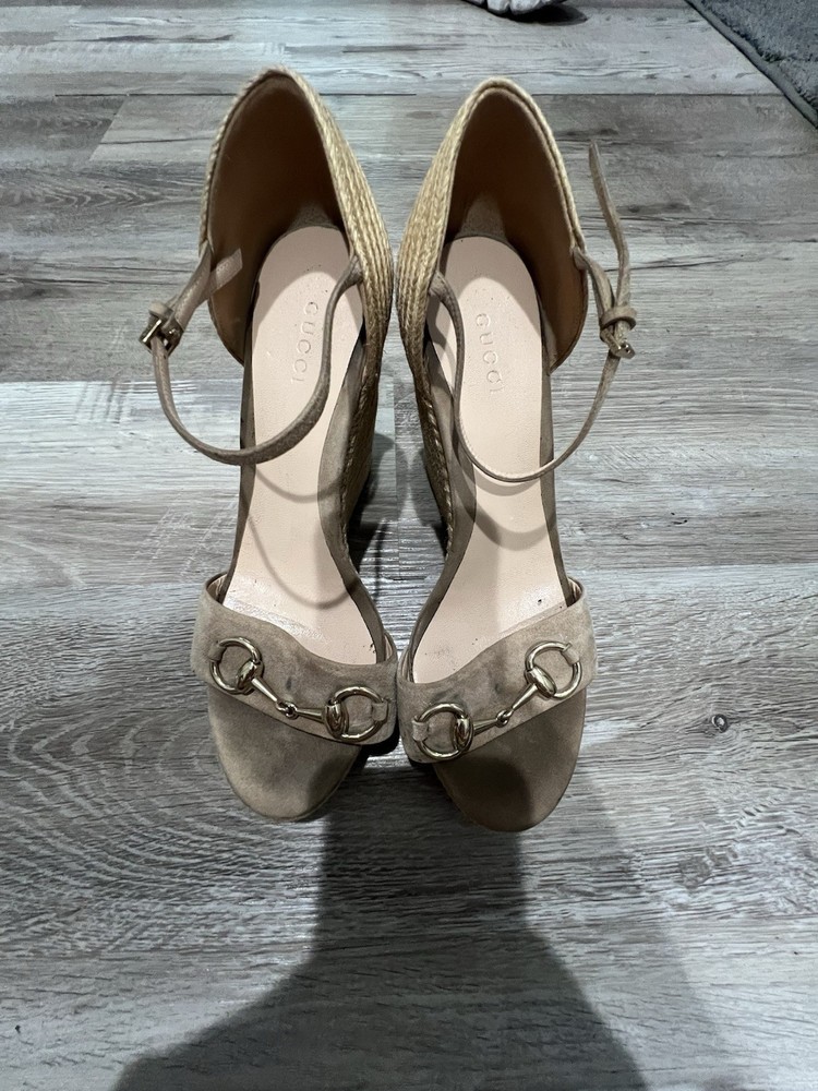 Gucci Beige Platform Espadrille Sandals with Bits Size 37 Pre-Owned