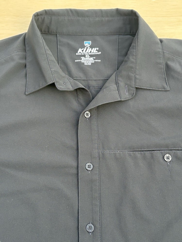 Kuhl Tufflex Shirt Men XL Black Short Sleeve Button Up Stretch Outdoors Hiking