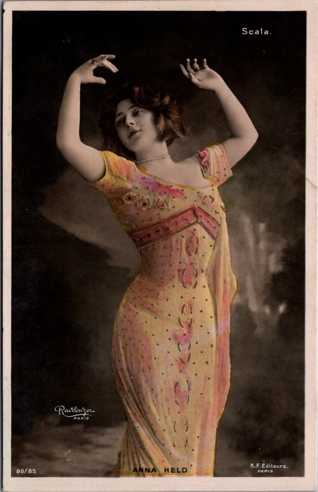Anna Held Scala French Actress Hand-Tinted RPPC Postcard Reutlinger Paris 1900s