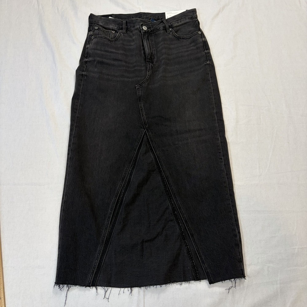 American Eagle Womens 90s High-Rise Maxi Denim Skirt Black Raw Hem 8 NWT Grunge