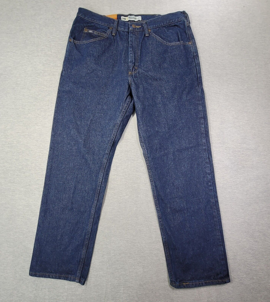 Lee Jeans Mens 36x30 (Fit 34x30) Blue Solid Regular Straigt Leg Denim NWT