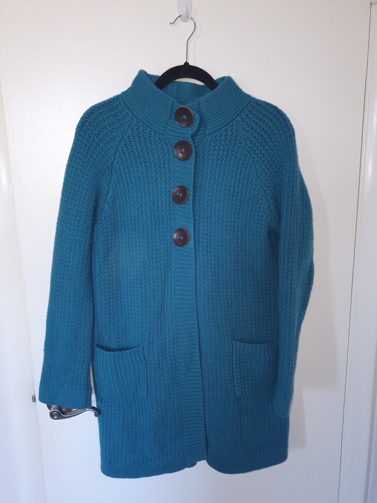 Boden Women's Long Teal Wool  Knitted Jacket, Size 12