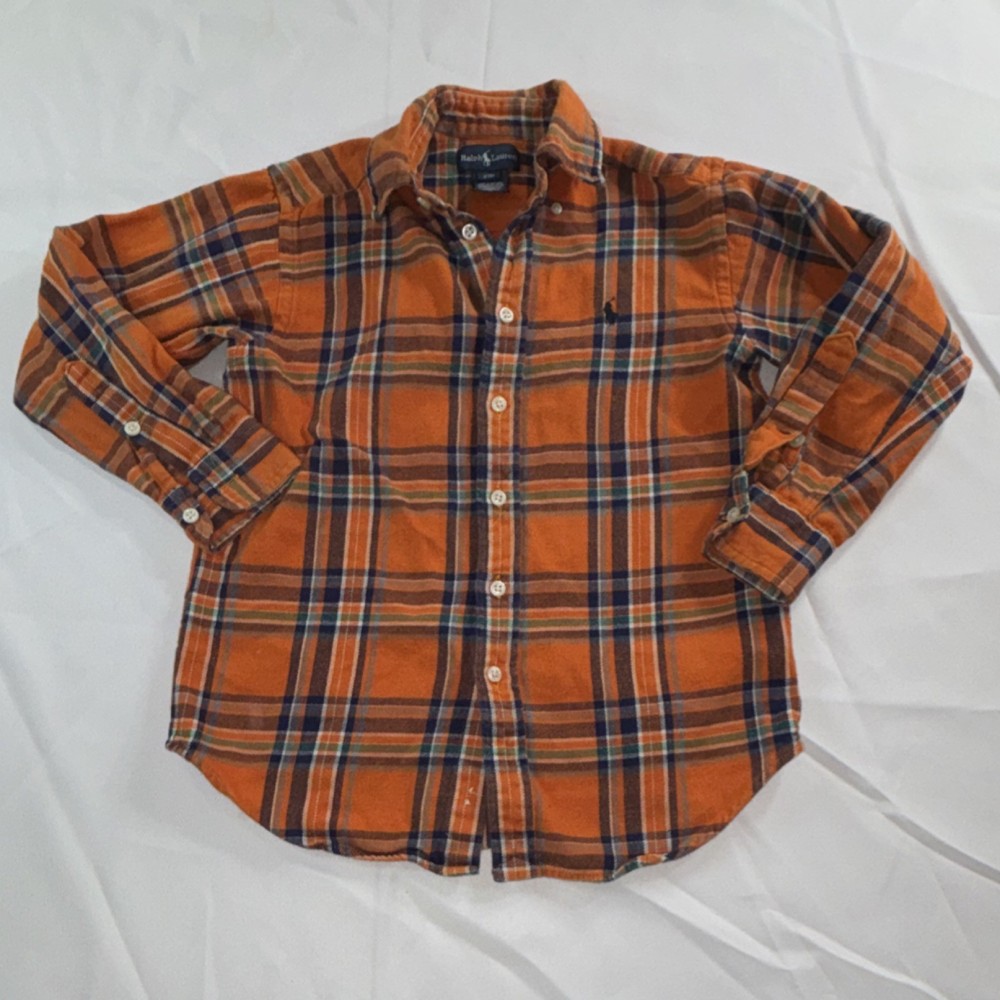 Ralph Lauren Boys Plaid Button-Up Long Sleeve Shirt Orange Size S (8)