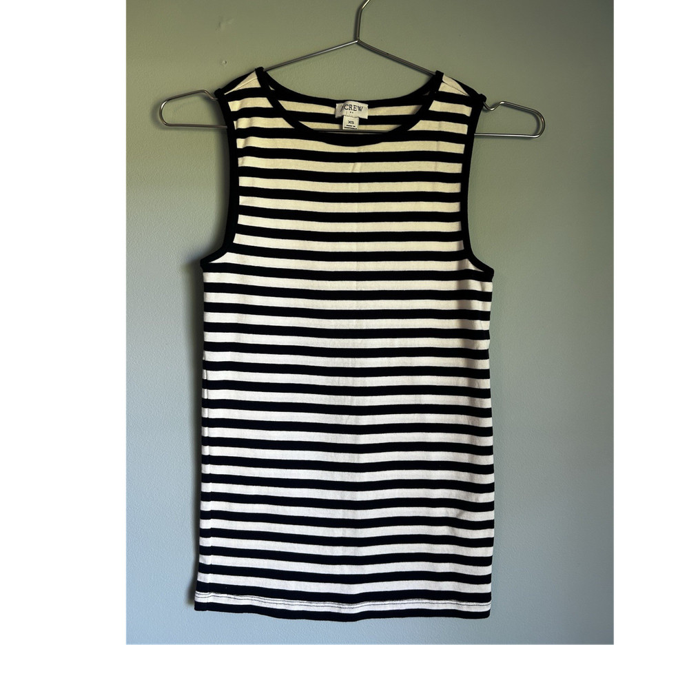 J.CREW Navy White Striped 100%Cotton Sleeveless Tank Top Women's XS Regular Fit