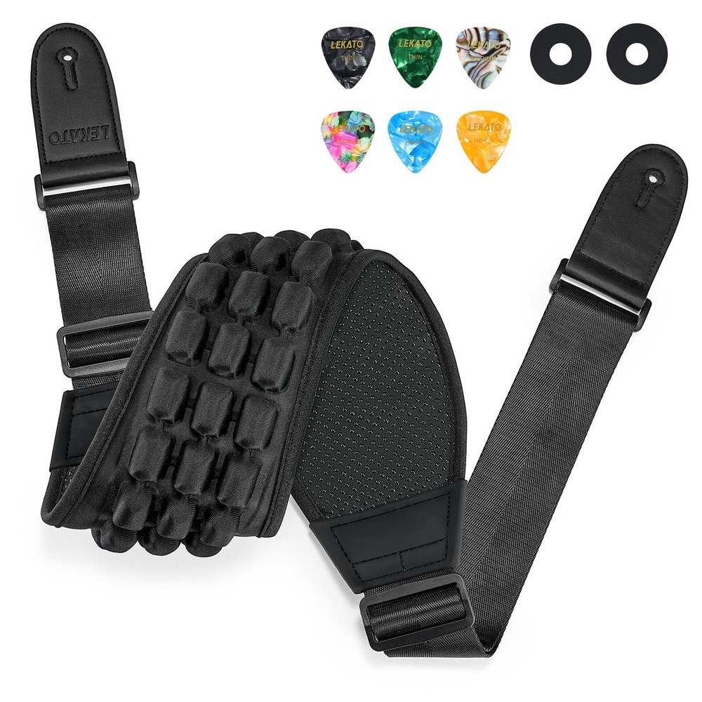 Guitar Strap for Guitar Bass with 3.5″ Wide Air Cell Cushions Bass Strap Padd...
