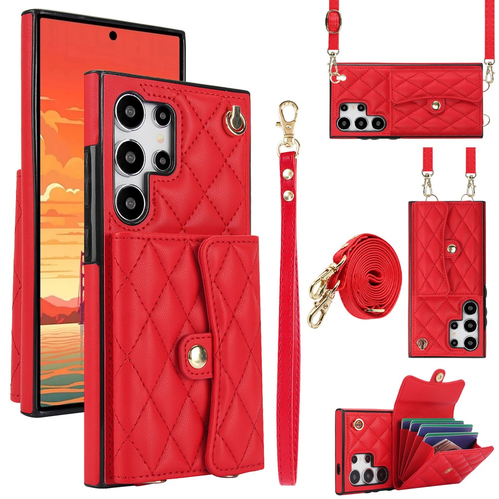 Leather Case For Samsung Galaxy S24 Ultra S23 FE S22 w/ Back Card Wallet+Lanyard