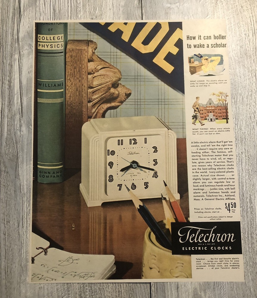 VTG 1940’s Telechron Electric Clocks Magazine Ad 0C25