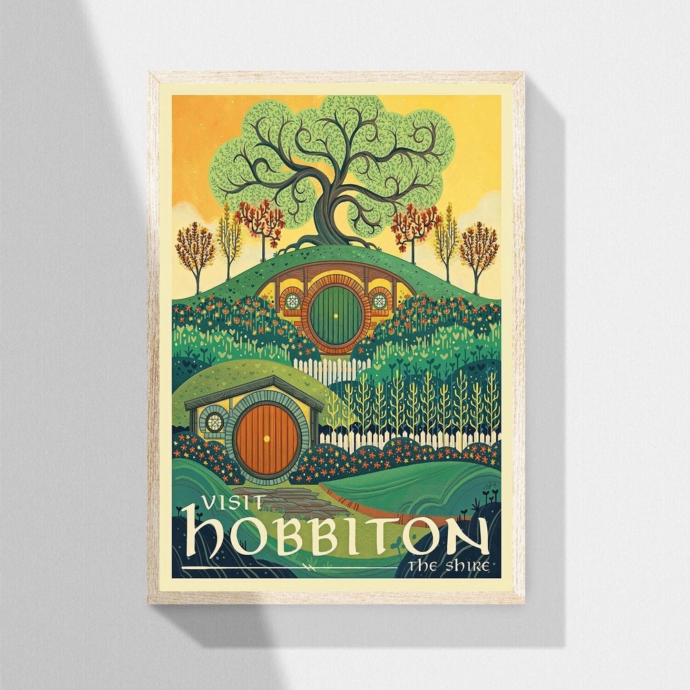 Hobbiton Shire Travel Poster Fantasy Rings Wall Art Lord Canvas