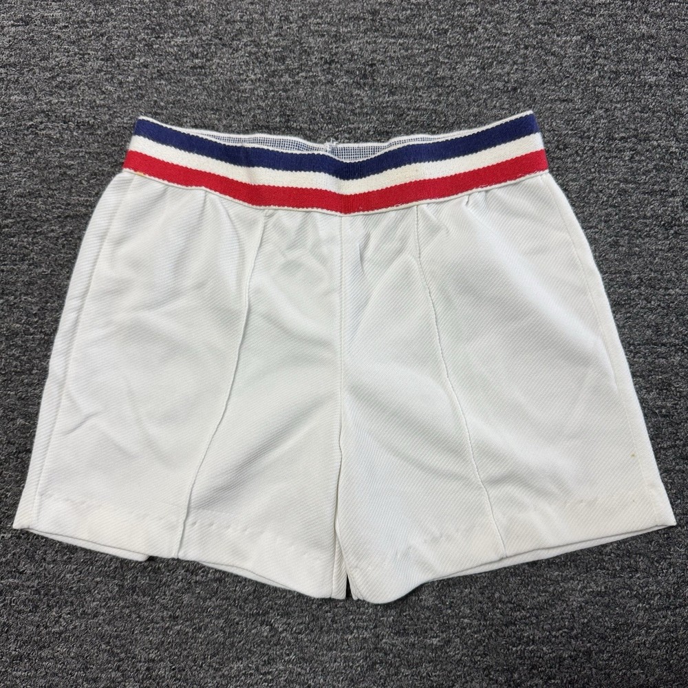 Women’s Vintage 70s White Elastic Waist Athletic Gym Tennis Shorts Sz 10