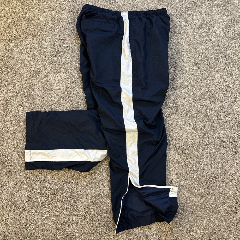 VTG Nike Track Pants Mens 2XL Navy White Stripe Windbreaker Baggy Wide Leg Y2K