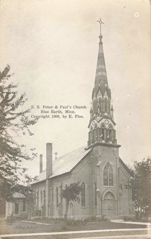 RPPC Mankato MN OLD TIME RELIGION SAINT PETER AND PAULS CHURCH beautiful Spire!