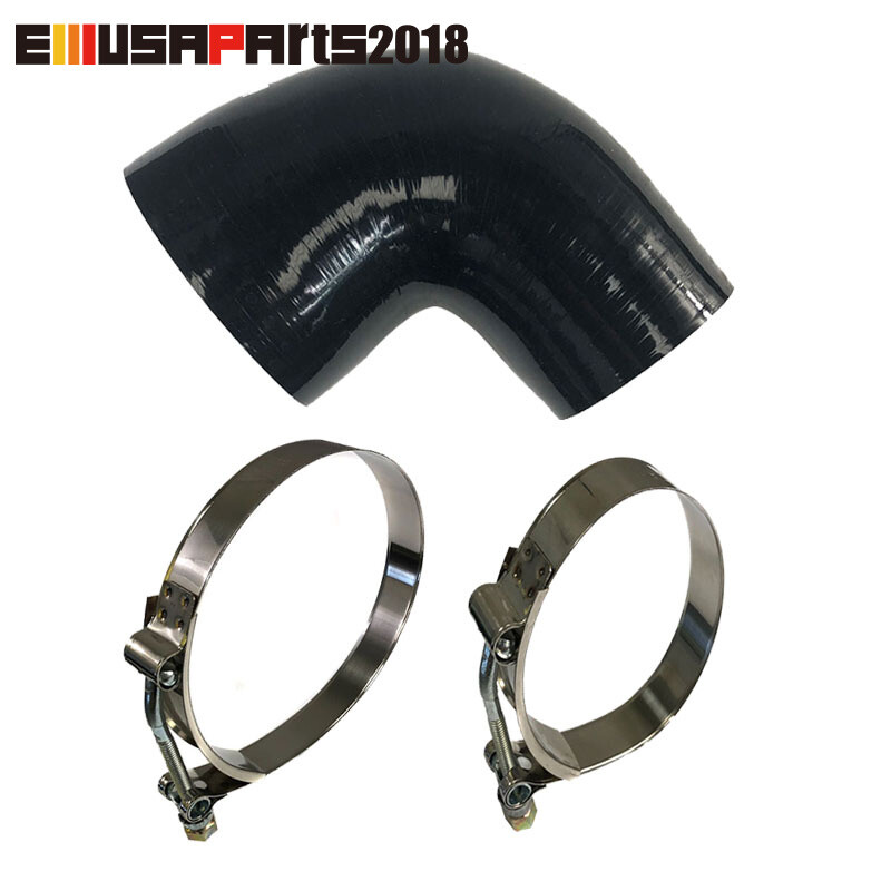 3 to 4 Inch 90 Degree Silicone Intercooler Hose Reducer with T-Clamps for Turbo