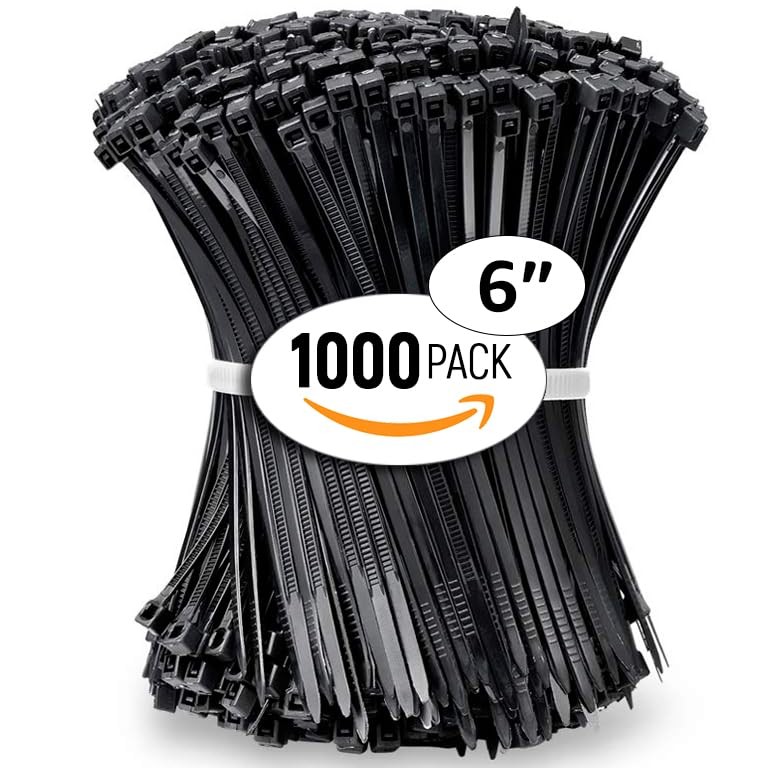 Black 6-Inch Heavy-Duty Zip Ties 1000-Pack 40 lb Strength