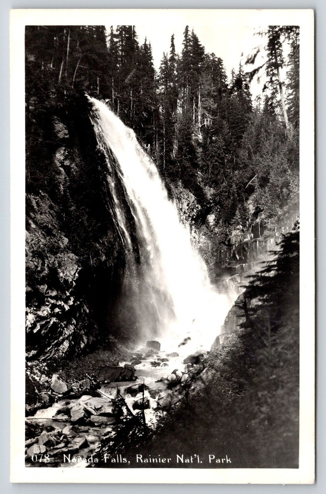Real Photo Postcard~Washington~Narada Falls Waterfall @ Rainier Natl Park~RPPC